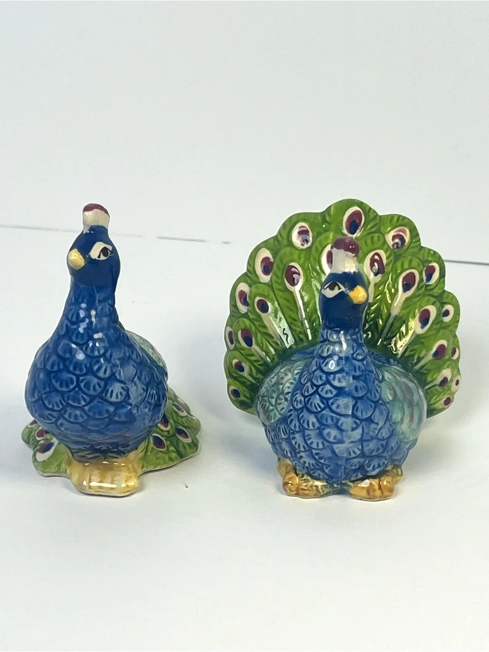 Pier 1 Ceramic Peacock Salt & Pepper Shakers Set of 2 Blue Green Vintage